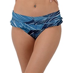 Abstract Blue Ocean Wave Frill Bikini Bottoms