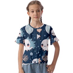 Fish Pattern Kids  Cuff Sleeve Scrunch Bottom T-shirt