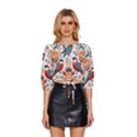 Birds Mid Sleeve Drawstring Hem Top View1