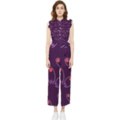 Petal Dot Seamless Pattern Women s Frill Top Chiffon Jumpsuit