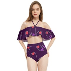 Petal Dot Seamless Pattern Halter Flowy Bikini Set 