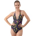 Flower Pattern Design Halter Cut-Out One Piece Swimsuit View1