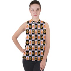 Lantern Chess Halloween Mock Neck Chiffon Sleeveless Top
