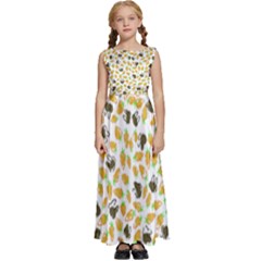 Art T- Shirt Brown Bunnies And Orange Carrots On Goldenrod Easter Pattern T- Shirt Kids  Satin Sleeveless Maxi Dress