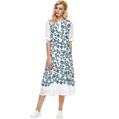 Art T- Shirt Bunnies And Carrots Pattern In Easter Blues T- Shirt Bow Sleeve Chiffon Midi Dress