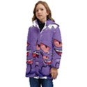Purple Funny Monster Kids  Hooded Longline Puffer Jacket View3