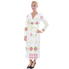 Christmas Cross Stitch Pattern Effect Holidays Symmetry Velvet Maxi Wrap Dress