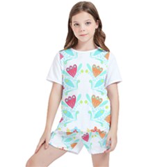 Batik T- Shirt Batik Flower Pattern 5 Kids  T-shirt And Sports Shorts Set