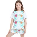 Batik T- Shirt Batik Flower Pattern 5 Kids  T-Shirt And Sports Shorts Set View1