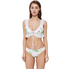 Boho Leaf Pattern T- Shirt Boho Leaf Pattern8 Low Cut Ruffle Edge Bikini Set