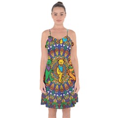 Grateful Dead Pattern Ruffle Detail Chiffon Dress by Sarkoni