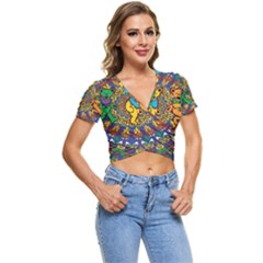 Grateful Dead Pattern Short Sleeve Foldover T-shirt by Sarkoni