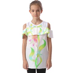 Flower Pattern T- Shirtflower T- Shirt Fold Over Open Sleeve Top