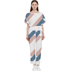 Geometric Abstract Art T- Shirt Mountain River Pattern Batwing Lightweight Chiffon Jumpsuit