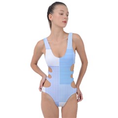 Geometric T- Shirt Blue Composition T- Shirt Side Cut Out Swimsuit