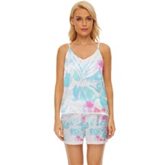 Hawaii T- Shirt Hawaii Diana Flower Pattern T- Shirt V-neck Satin Pajamas Set
