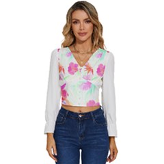 Hawaii T- Shirt Hawaii Flowerbages Pattern T- Shirt Long Sleeve V-neck Top