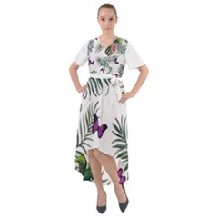 Hawaii T- Shirt Hawaii Lent Flowers Pattern T- Shirt Front Wrap High Low Dress