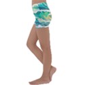 Waves Ocean Sea Tsunami Nautical Painting Kids  Lightweight Velour Yoga Shorts View2