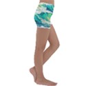 Waves Ocean Sea Tsunami Nautical Painting Kids  Lightweight Velour Yoga Shorts View3