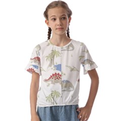 Dinosaur Art Pattern Kids  Cuff Sleeve Scrunch Bottom T-shirt