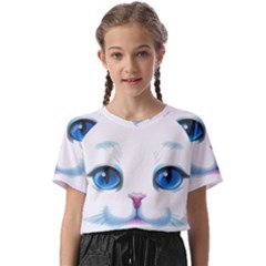 Cute White Cat Blue Eyes Face Kids  Basic T-shirt