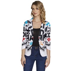 Social Media Computer Internet Typography Text Poster Women s One-button 3/4 Sleeve Short Jacket