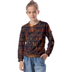 Books Library Kids  Long Sleeve T-shirt With Frill 
