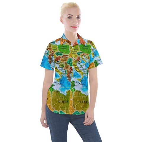World Map Women s Short Sleeve Pocket Shirt by Ket1n9