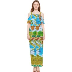 World Map Draped Sleeveless Chiffon Jumpsuit