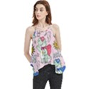 Seamless-pattern-with-many-funny-cute-superhero-dinosaurs-t-rex-mask-cloak-with-comics-style-inscrip Flowy Camisole Tank Top View1