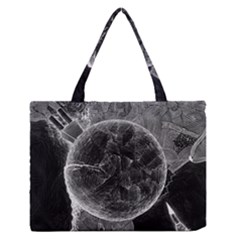 Space-universe-earth-rocket Zipper Medium Tote Bag by Ket1n9