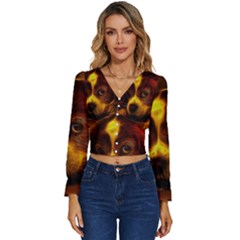 Cute 3d Dog Long Sleeve V-neck Top