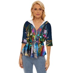 Abstract-vibrant-colour-cityscape Lightweight Drawstring Hooded Top