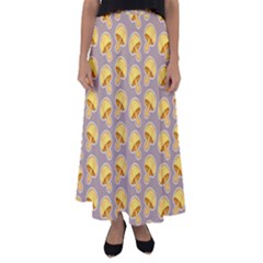 Yellow-mushroom-pattern Flared Maxi Skirt