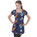 Space Galaxy Planet Universe Stars Night Fantasy Puff Sleeve Tunic Top View1