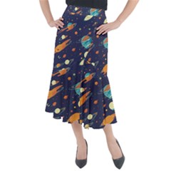 Space Galaxy Planet Universe Stars Night Fantasy Midi Mermaid Skirt