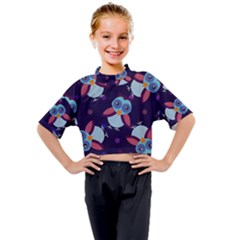 Owl-pattern-background Kids Mock Neck T-shirt