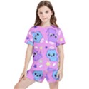 Seamless Pattern With Cute Kawaii Kittens Kids  T-Shirt And Sports Shorts Set View1
