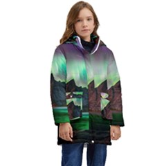 Aurora Borealis Nature Sky Light Kids  Hooded Longline Puffer Jacket
