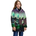 Aurora Borealis Nature Sky Light Kids  Hooded Longline Puffer Jacket View1