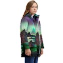 Aurora Borealis Nature Sky Light Kids  Hooded Longline Puffer Jacket View2