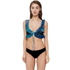 Aurora Borealis Mountain Reflection Low Cut Ruffle Edge Bikini Top