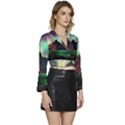 Aurora Borealis Nature Sky Light Long Sleeve Tie Back Satin Wrap Top View3