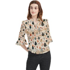 Pattern Seamless Loose Horn Sleeve Chiffon Blouse