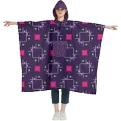 Geometric Pattern Retro Style Background Women s Hooded Rain Ponchos