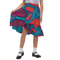 Vintage Ornate Mushroom Leafage Wallpaper Kids  Ruffle Flared Wrap Midi Skirt