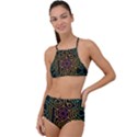 Circuit Hexagonal Geometric Pattern Background Pattern Halter Tankini Set View1