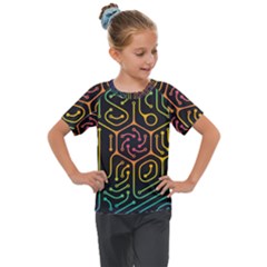 Circuit Hexagonal Geometric Pattern Background Pattern Kids  Mesh Piece T-shirt