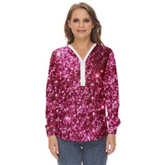 Pink Glitter Zip Up Long Sleeve Blouse